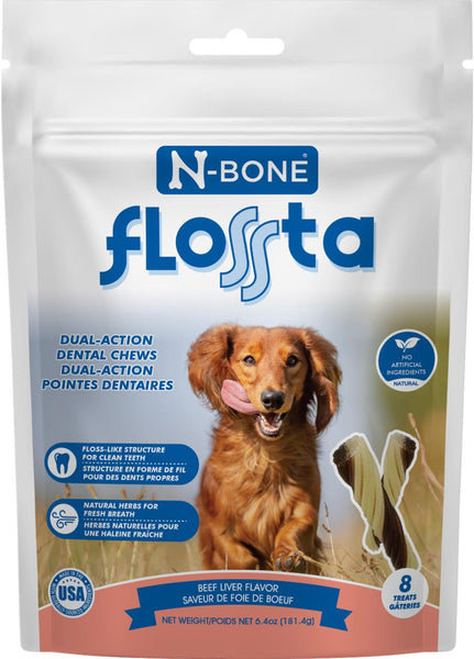 N-Bone FLOSSta Dual Action Dental Chews Beef Liver Flavor 8 ct
