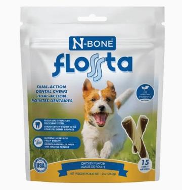 N-Bone FLOSSta Dual Action Dental Chews Chicken Flavor 15 ct