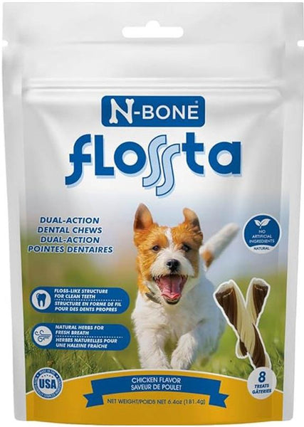 N-Bone FLOSSta Dual Action Dental Chews Chicken Flavor 8 ct