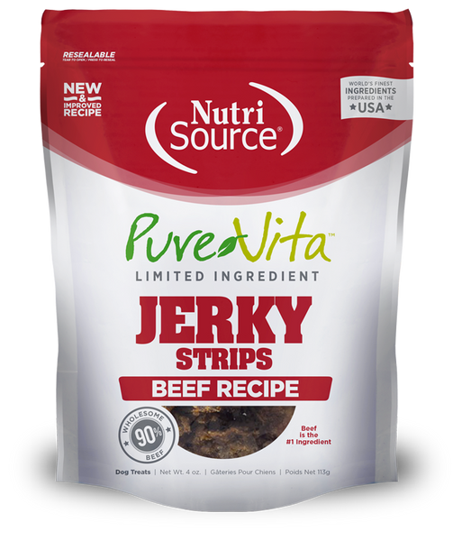 NutriSource PureVita Jerky Strips Beef Recipe Dog Treats 4 oz