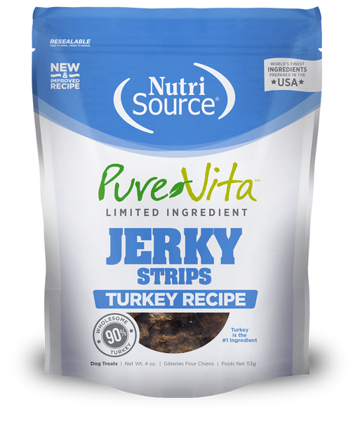NutriSource PureVita Jerky Strips Turkey Recipe Dog Treats 4 oz