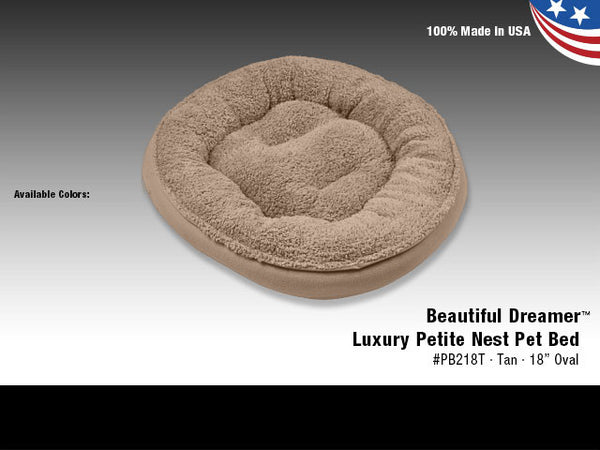 Van Ness Beautiful Dreamer Luxury Petite Nest Pet Bed Tan 18"  Oval