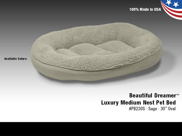 Van Ness Beautiful Dreamer Luxury Medium Nest Pet Bed Sage 30" Oval